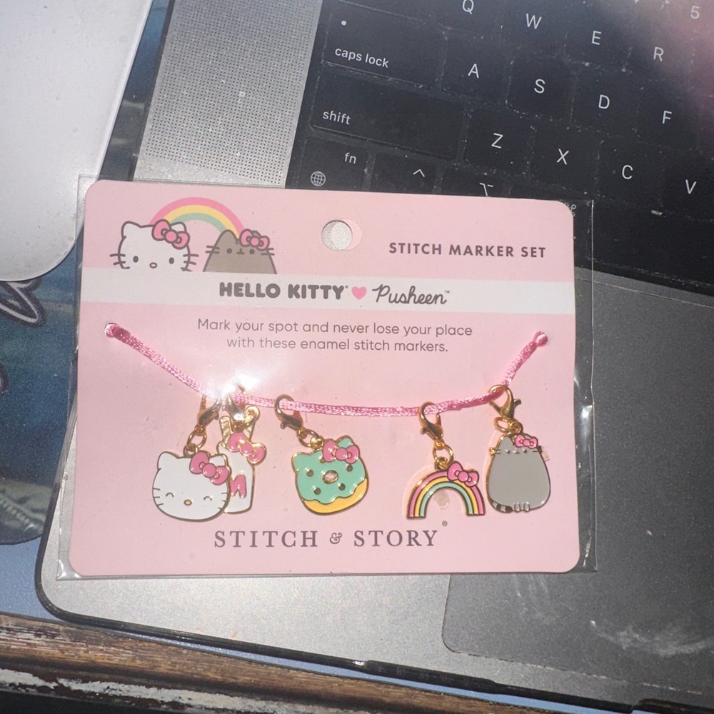 Hello Kitty x Pusheen Pink Enamel Stitch Marker Set Brand New